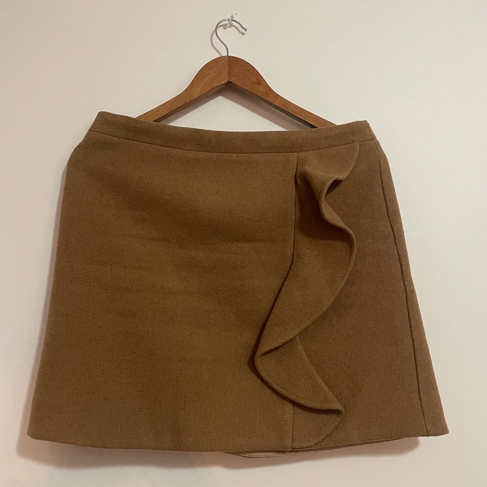 J.Crew Mercantile Wool Blend Elegant Tan Skirt with Ruffle Detail